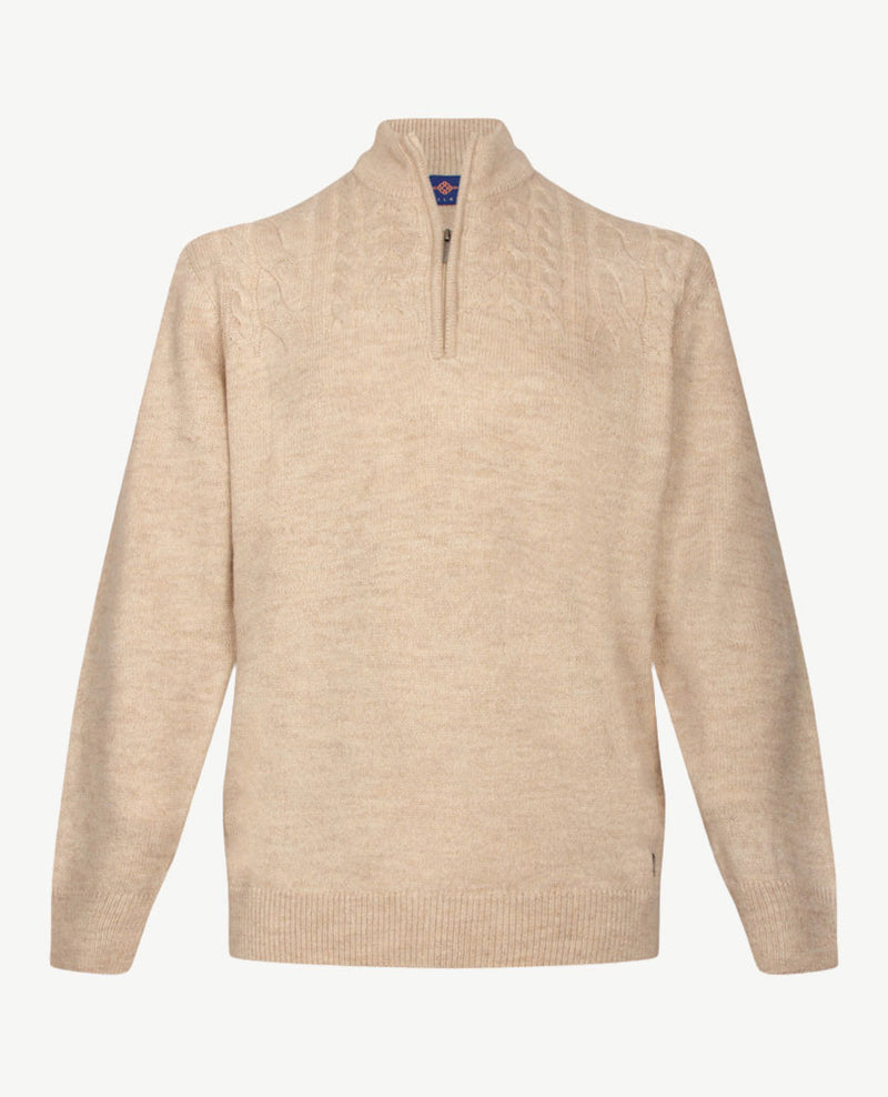 Baileys - Polo met rits - Gebreid - Kabel - Licht beige
