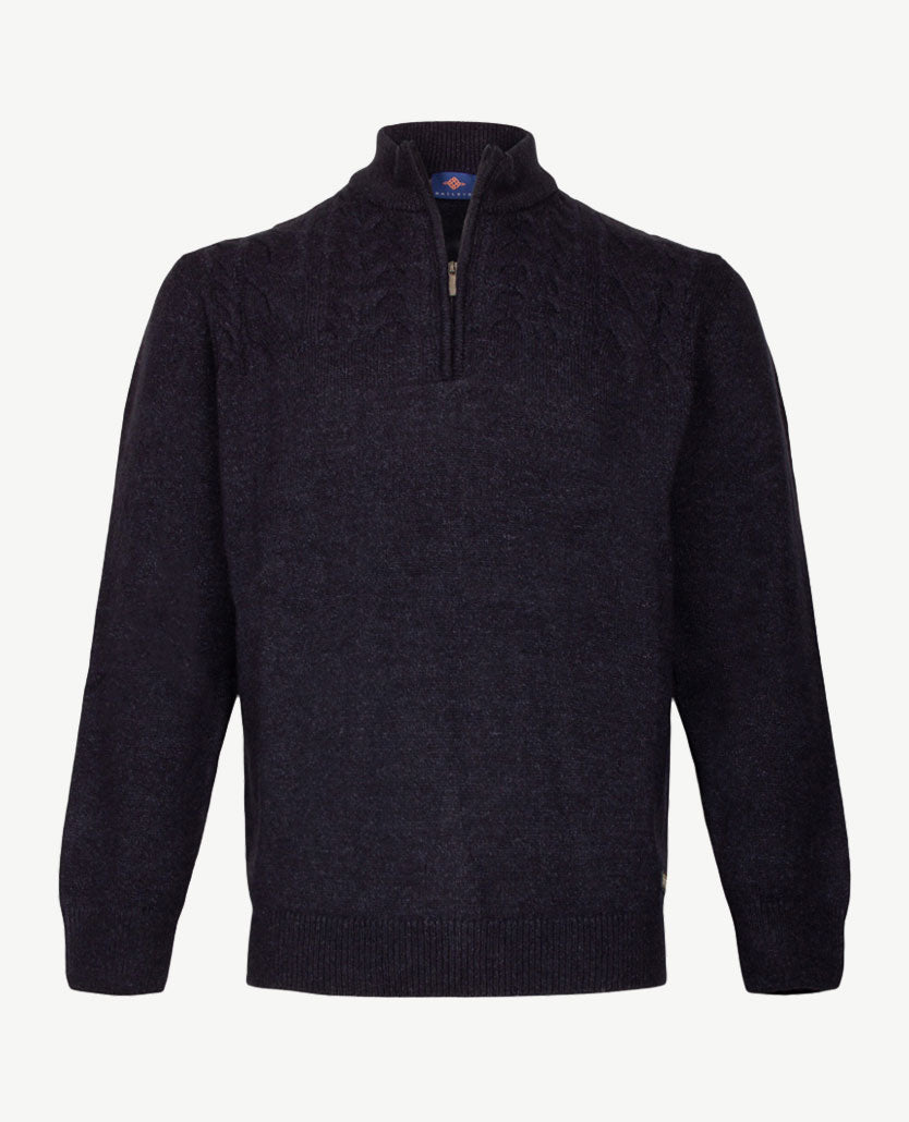 Baileys - Polo met rits - Gebreid - Kabel - Navy mêlée