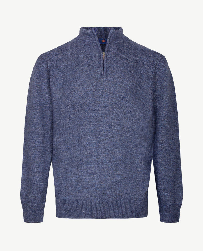 Baileys - Polo met rits - Gebreid - Kabel - Blauw mêlée