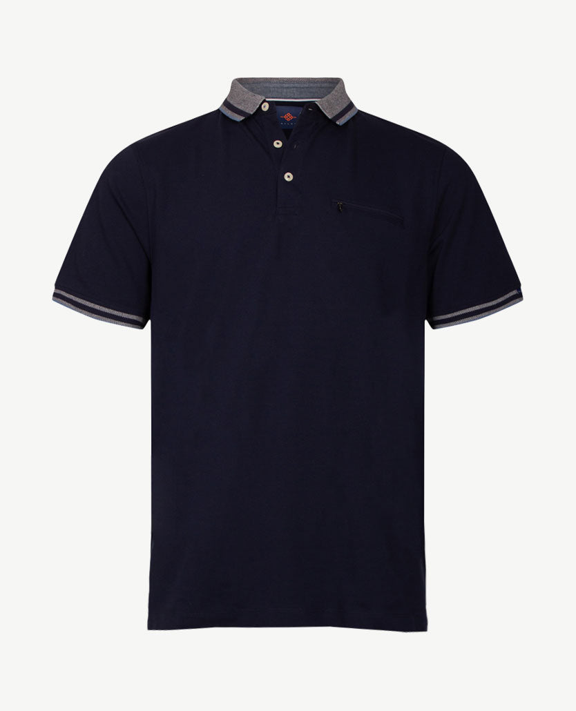 Baileys - Polo met borstzakje rits - Uni - Navy met wit mêlée