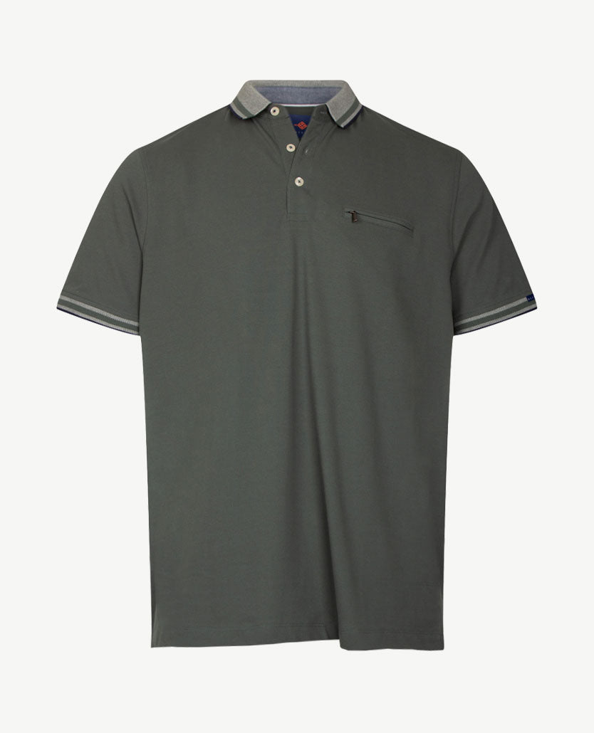 Baileys - Polo met borstzakje rits - Uni - Khaki met navy