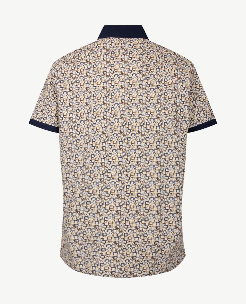 Baileys - Polo - Dessin multicolor blokje - Navy met beige en blauwen