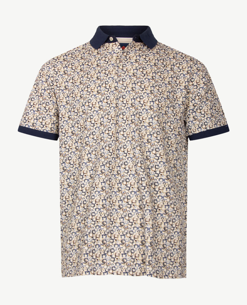 Baileys - Polo - Dessin multicolor blokje - Navy met beige en blauwen