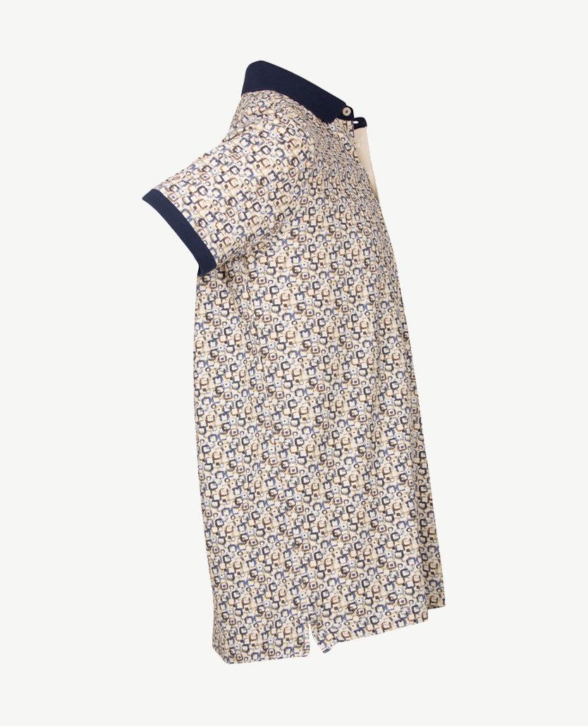 Baileys - Polo - Dessin multicolor blokje - Navy met beige en blauwen