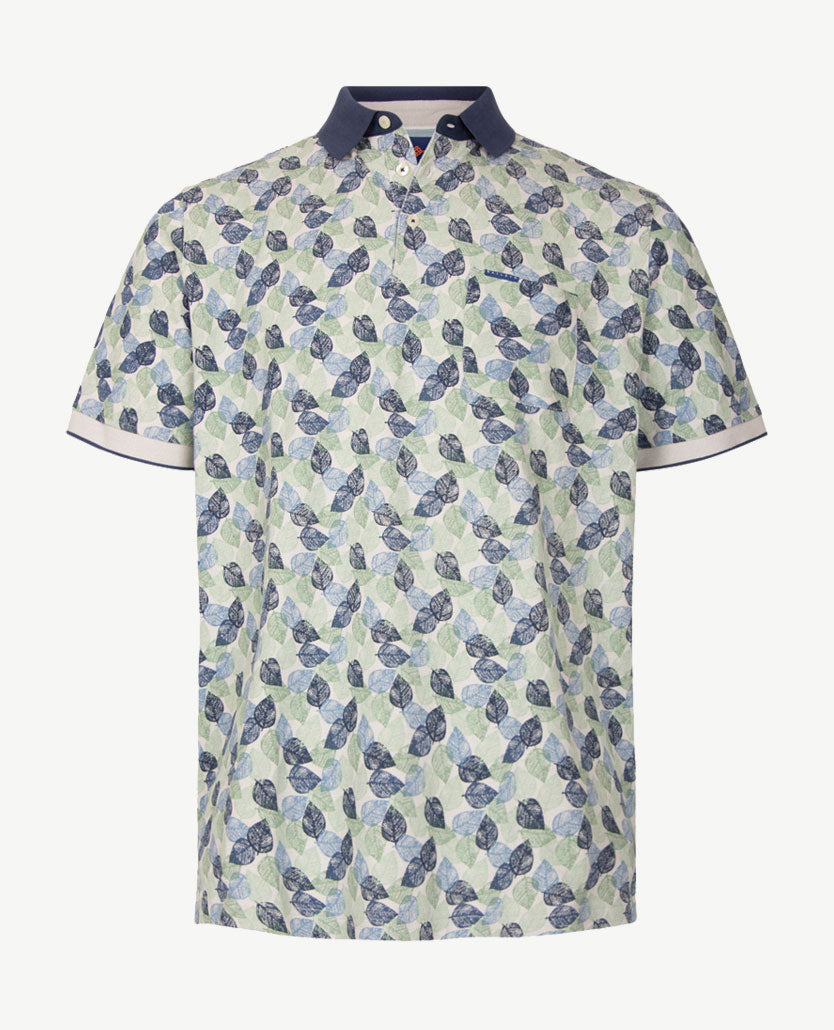 Baileys - Herenpolo met zakje - Dessin blaadjes- Navy, groenen en blue