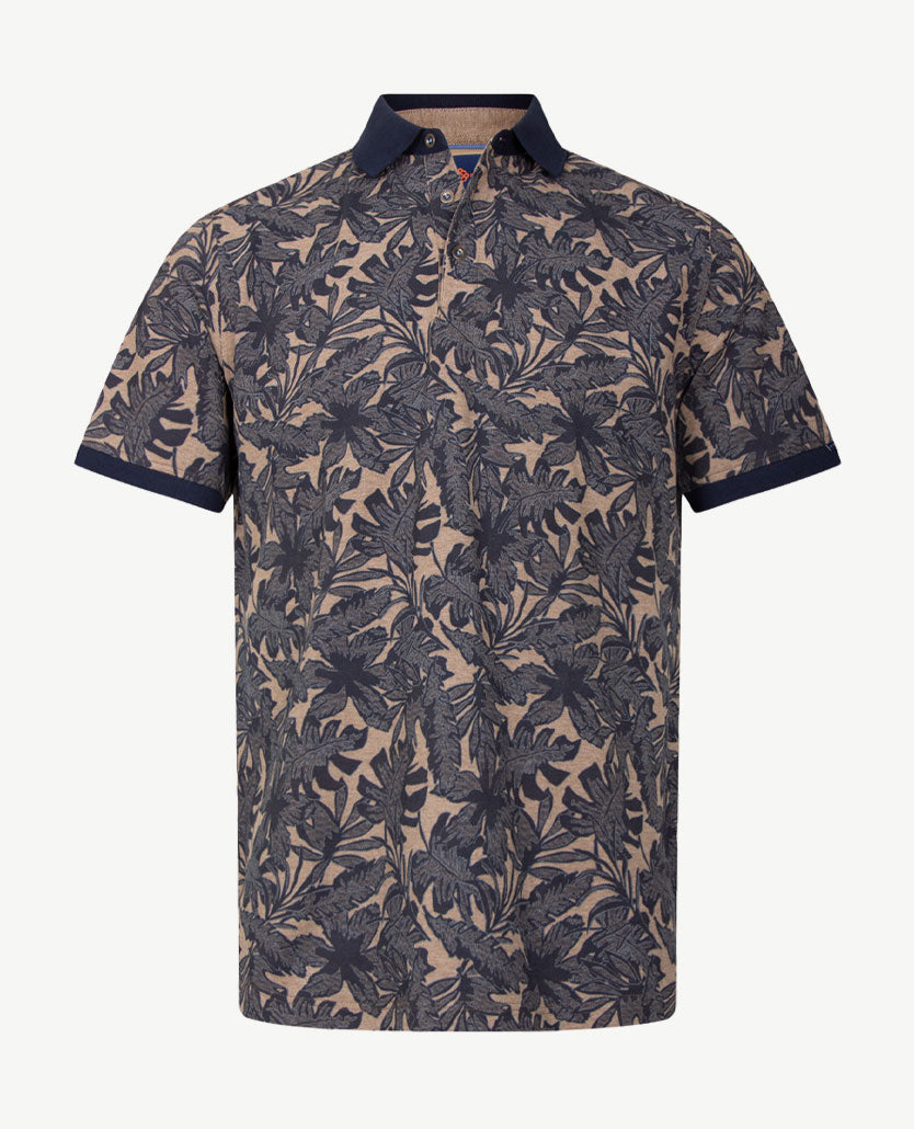 Baileys - Polo - Dessin groot blad - Navy met beige-taupe
