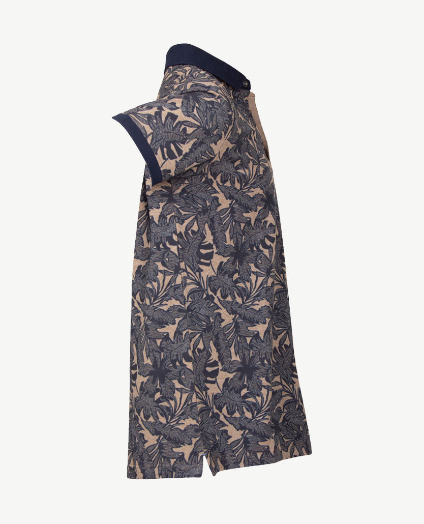 Baileys - Polo - Dessin groot blad - Navy met beige-taupe