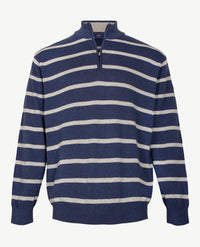 Baileys - Polo met rits - Gebreid - Streep blauw - grijs
