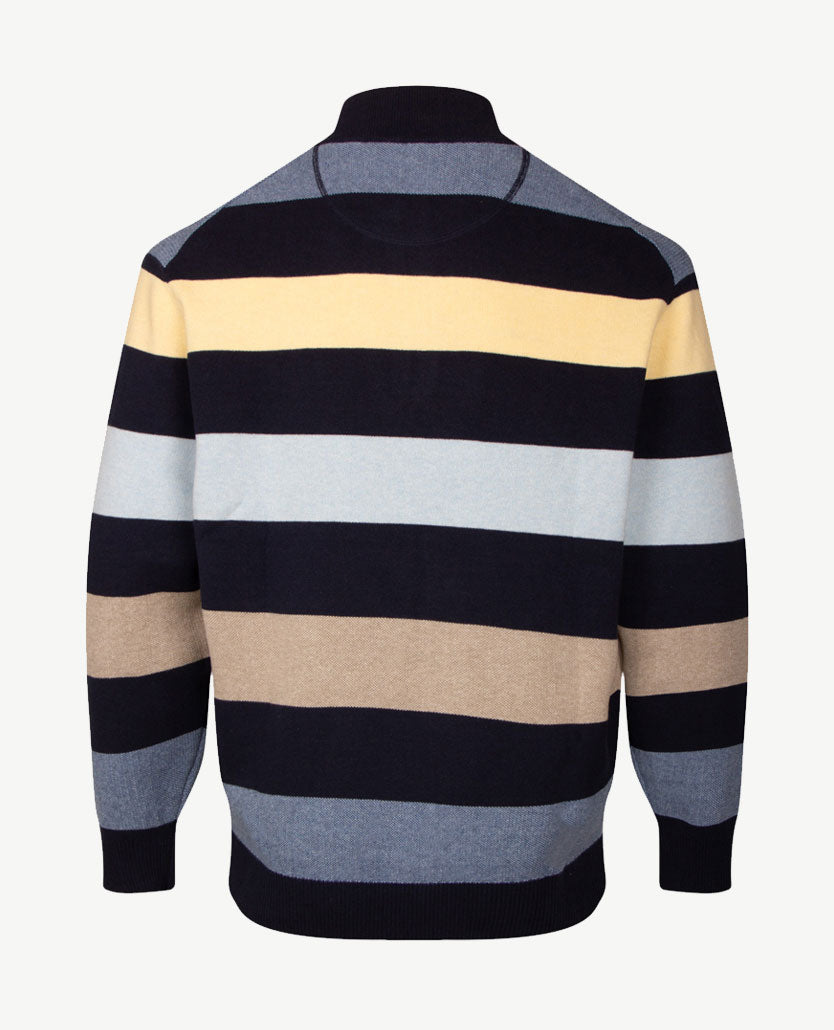 Baileys - Polo met rits - Gebreid - Streep geel, blue, beige en navy