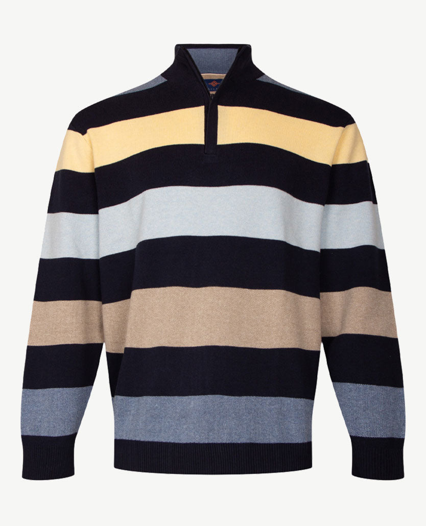 Baileys - Polo met rits - Gebreid - Streep geel, blue, beige en navy