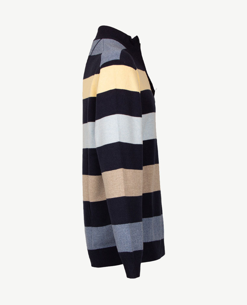 Baileys - Polo met rits - Gebreid - Streep geel, blue, beige en navy