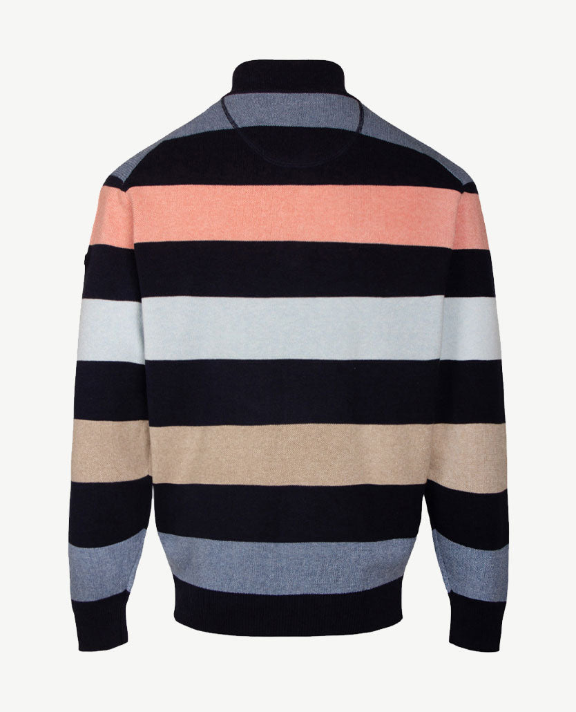 Baileys - Polo met rits - Gebreid - Streep koraal, blue, beige en navy