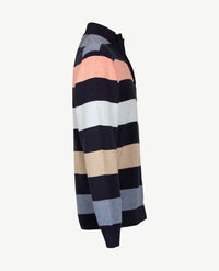 Baileys - Polo met rits - Gebreid - Streep koraal, blue, beige en navy