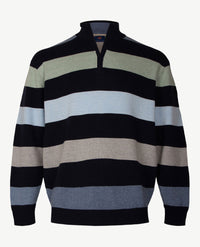 Baileys - Polo met rits - Gebreid - Streep Groen, navy, bleu en beige
