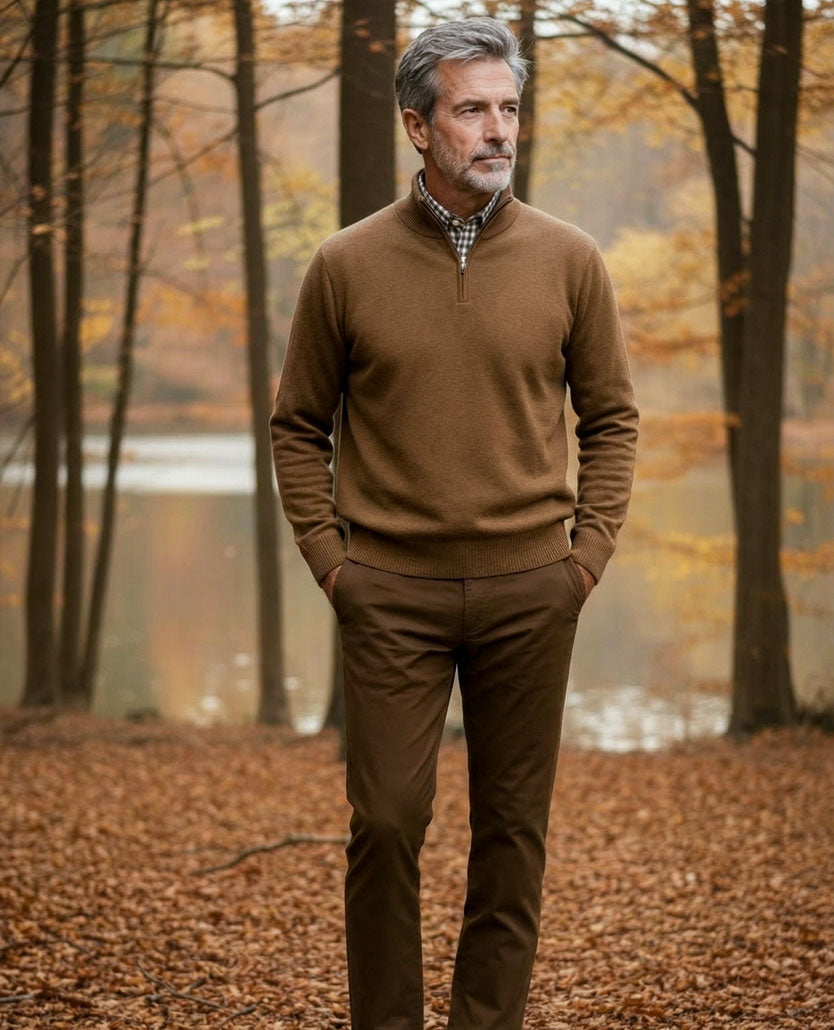 Baileys - Polo met rits - Gebreid - Mêlée taupe