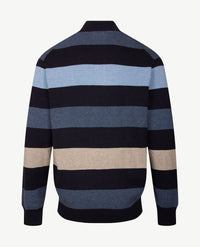 Baileys - Herenpolo met rits - Gebreid - Streep blue, beige, raf  en navy