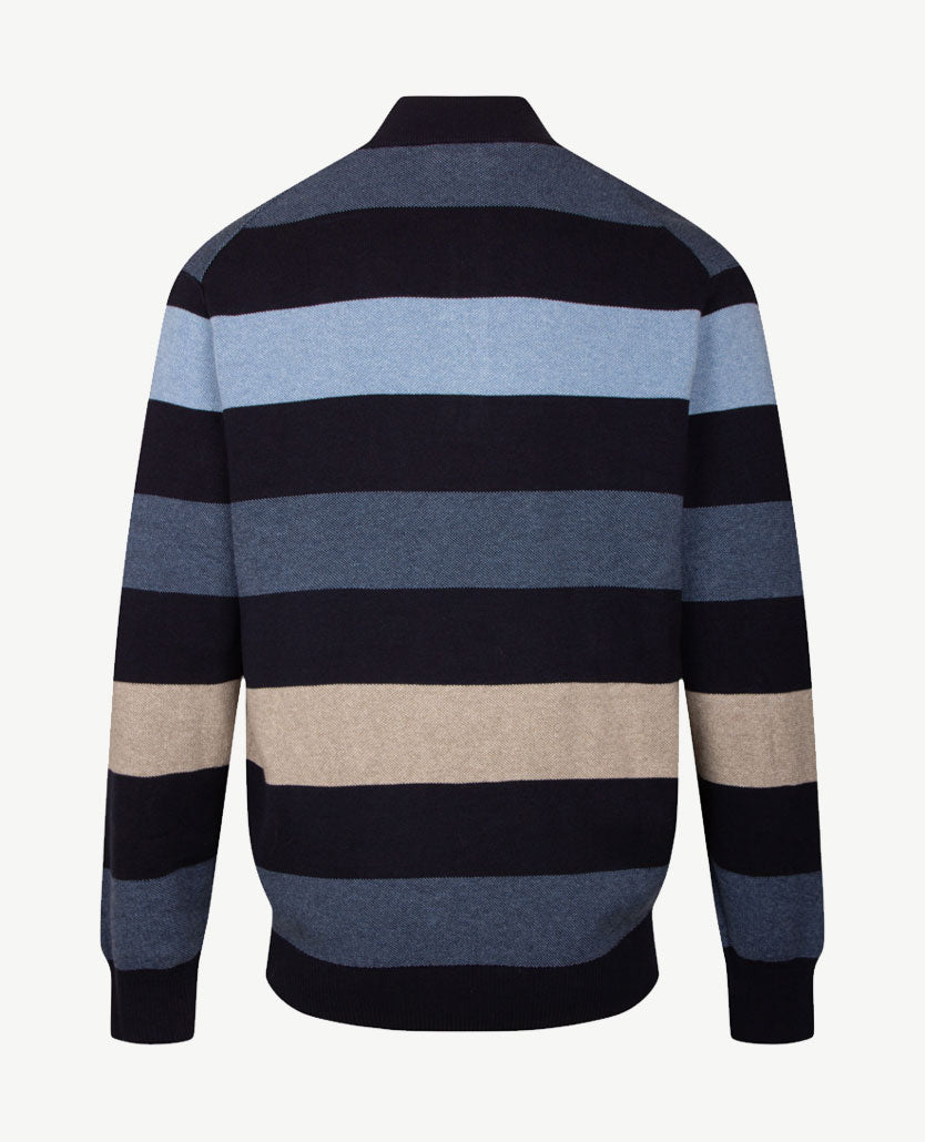 Baileys - Herenpolo met rits - Gebreid - Streep blue, beige, raf  en navy