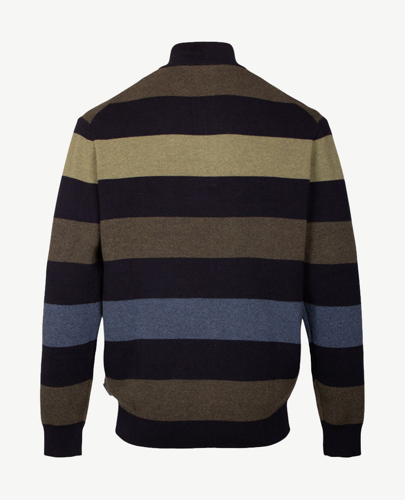 Baileys - Herenpolo met rits - Gebreid - Streep groen, khaki, bleu en navy