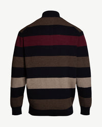 Baileys - Herenpolo met rits - Gebreid - Streep merlot, taupe, beige en navy