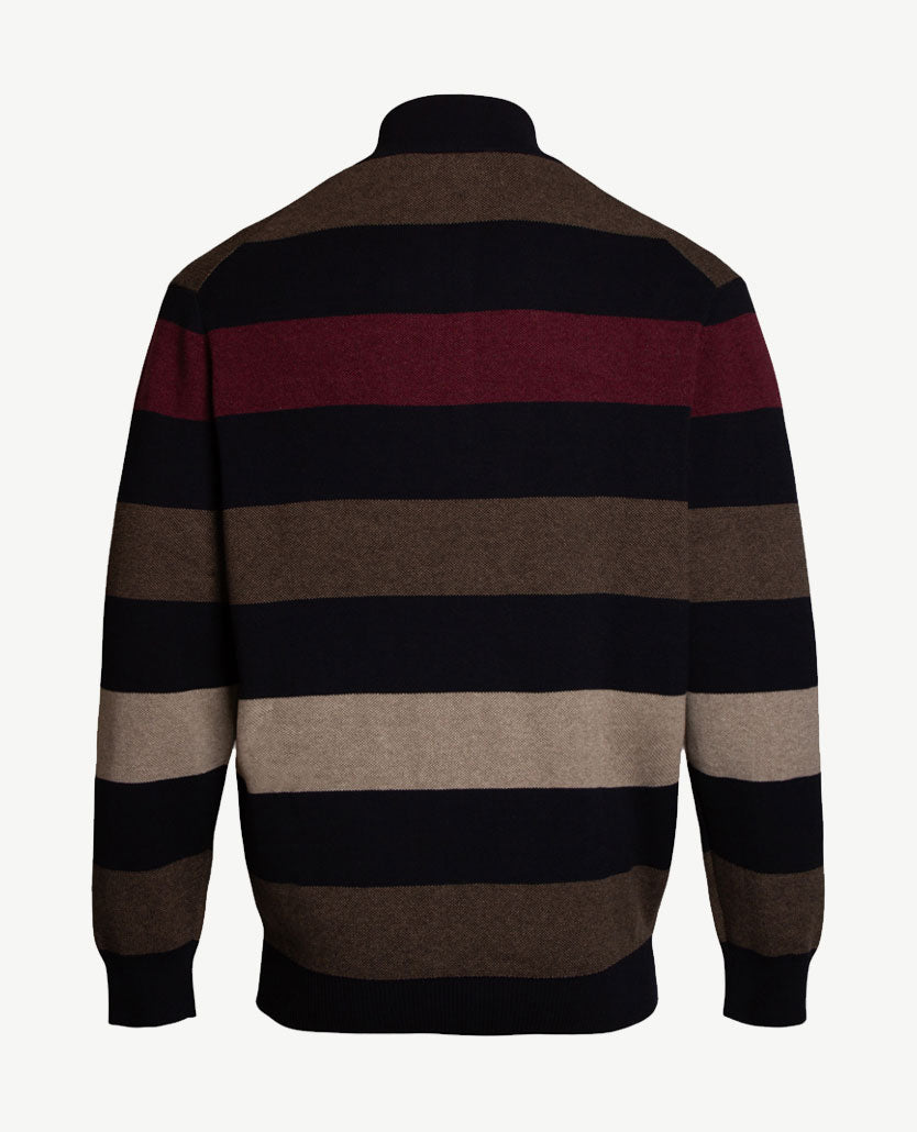 Baileys - Herenpolo met rits - Gebreid - Streep merlot, taupe, beige en navy