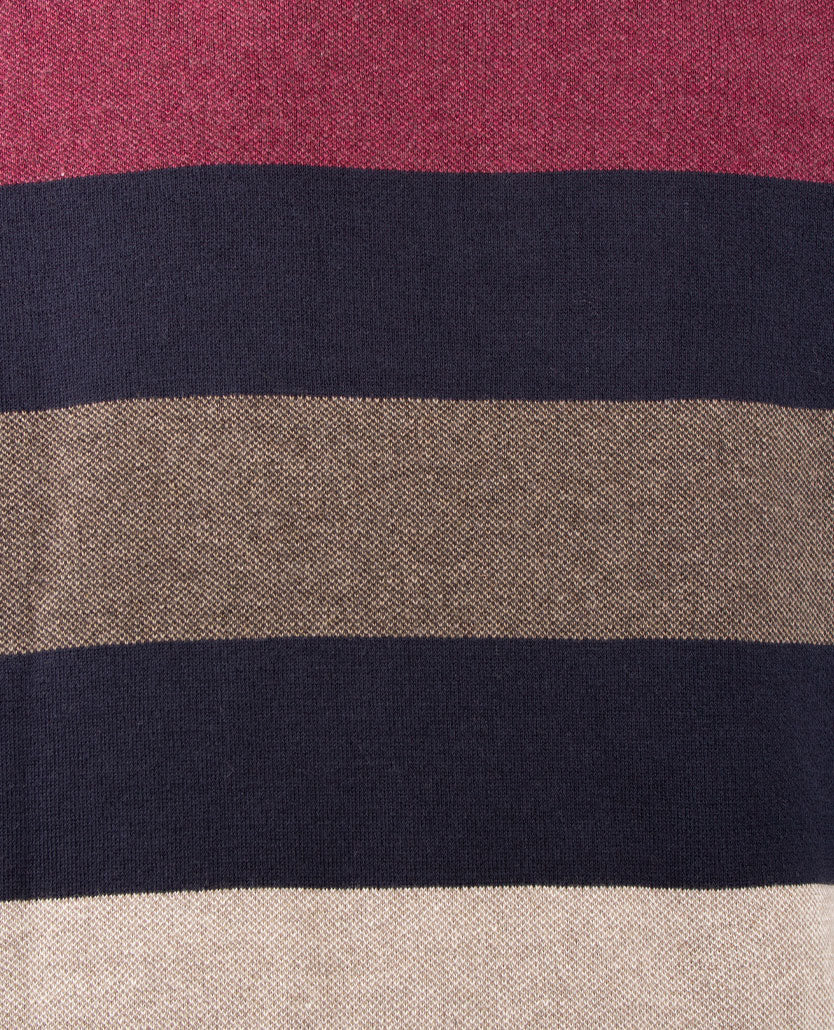 Baileys - Herenpolo met rits - Gebreid - Streep merlot, taupe, beige en navy