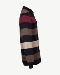 Baileys - Herenpolo met rits - Gebreid - Streep merlot, taupe, beige en navy