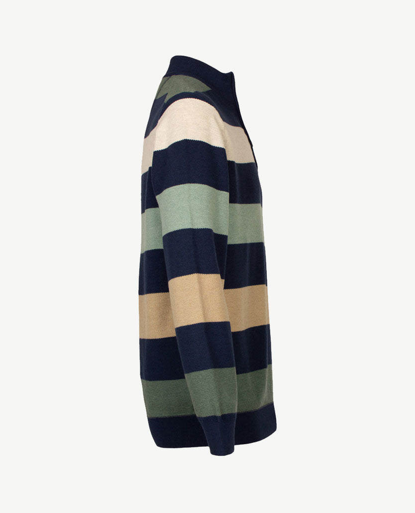 Baileys - Polo met rits - Gebreid - Streep - Navy, beige, camel en groen