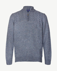 Baileys - Herenpolo met rits - Gebreid - Kabel - Rafblauw mêlée