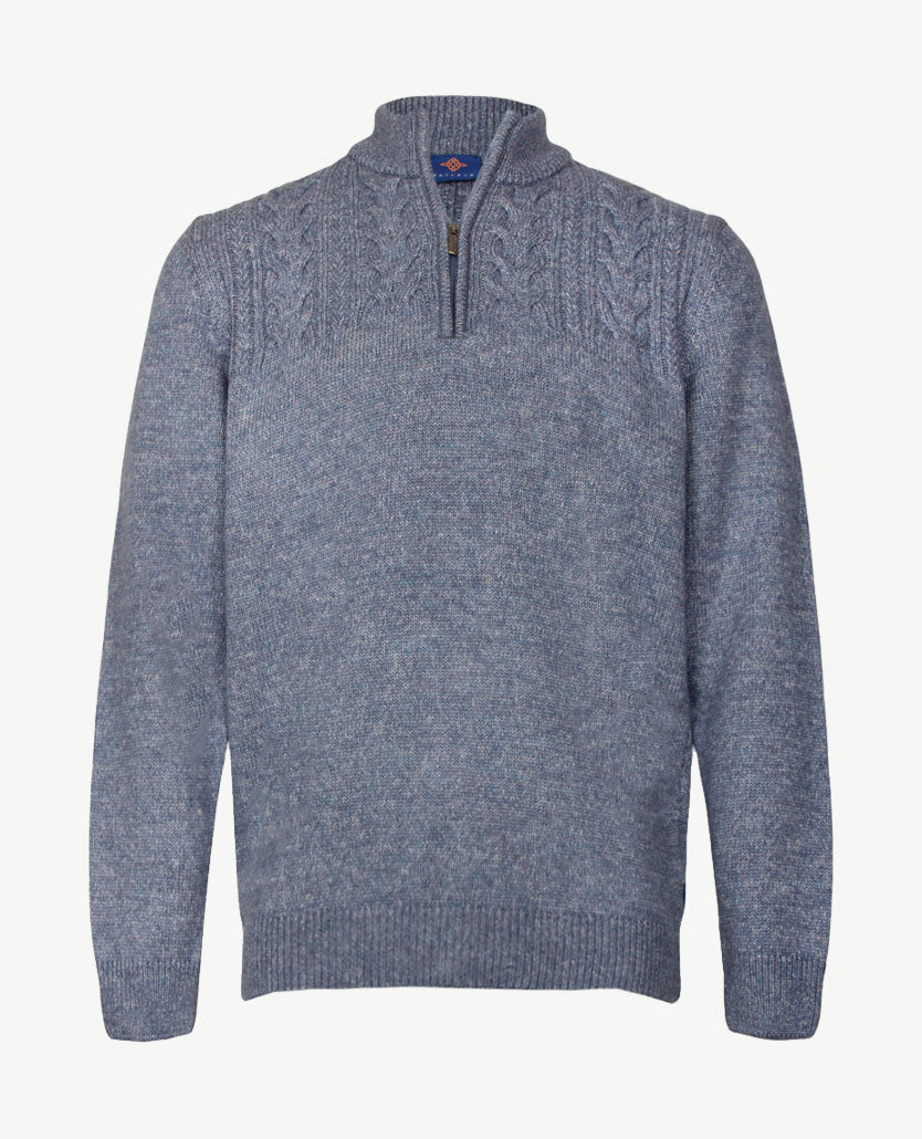 Baileys - Herenpolo met rits - Gebreid - Kabel - Rafblauw mêlée