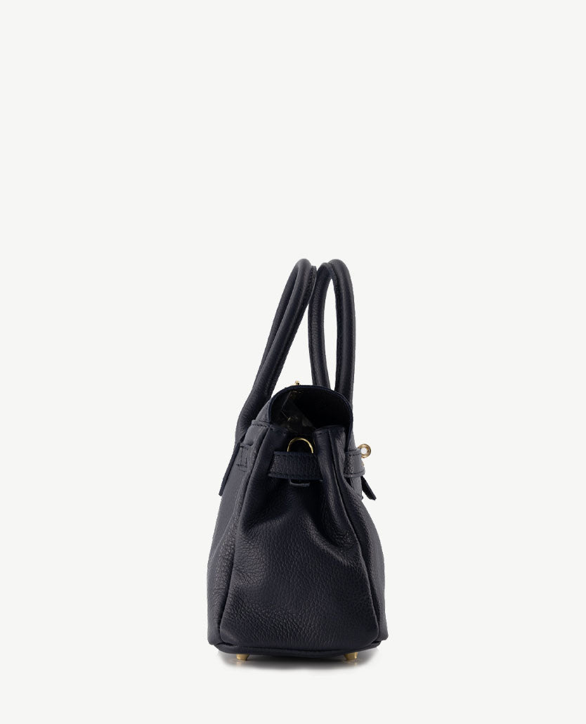 Tas - Birdie Klein - Leer - Navy zijkant