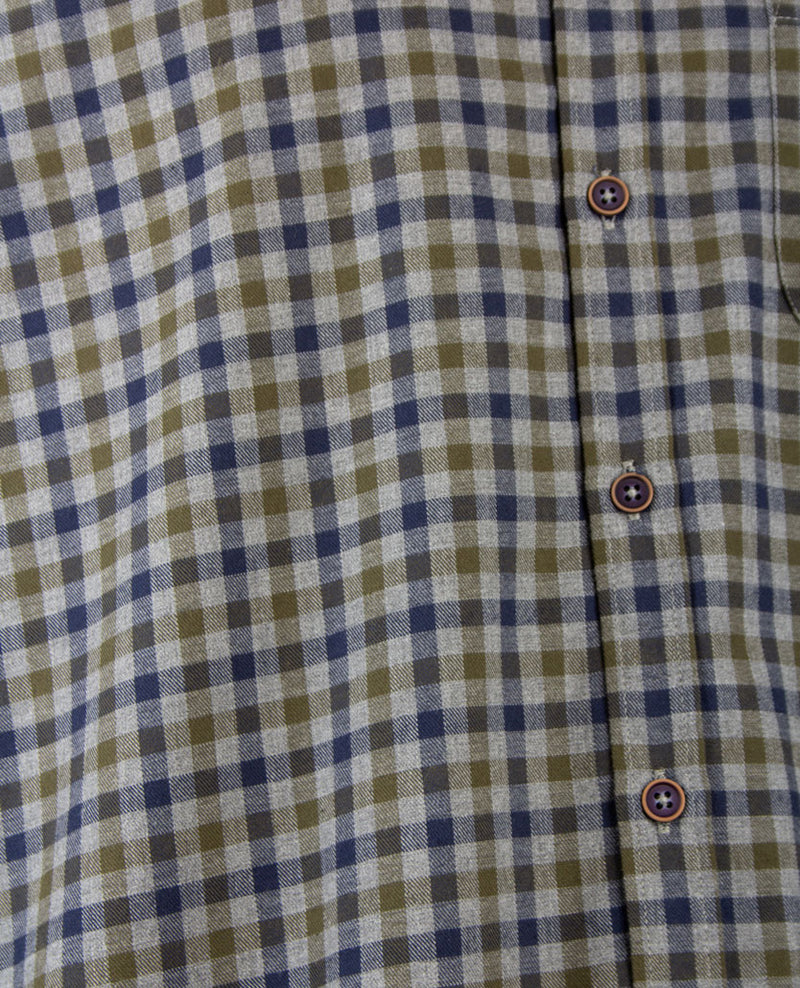 Brax - Overhemd - Daniel - Flanel - Ruitje navy, grijs en khaki