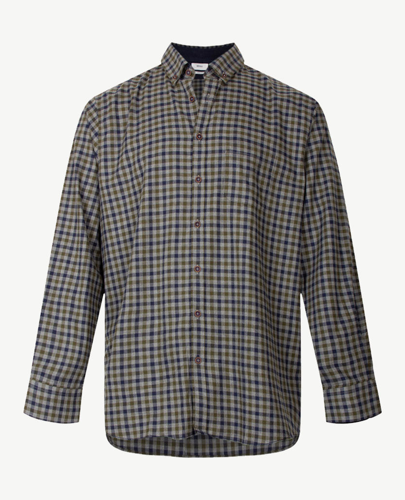 Brax - Overhemd - Daniel - Flanel - Ruitje navy, grijs en khaki