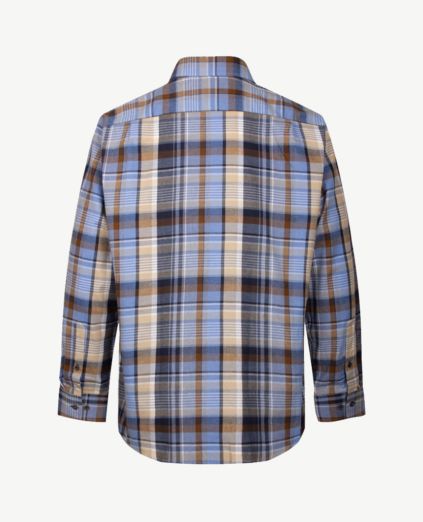 Brax - Daniel C - Flanel - Grote ruit met blue, bruin, beige navy en wit