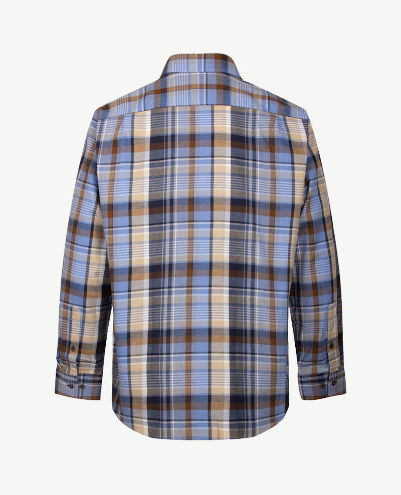 Brax - Daniel C - Flanel - Grote ruit met blue, bruin, beige navy en wit