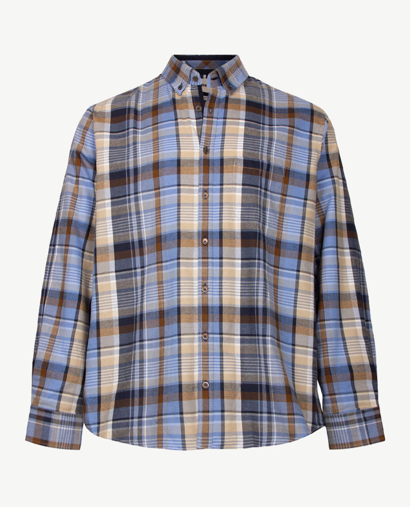 Brax - Daniel C - Flanel - Grote ruit met blue, bruin, beige navy en wit