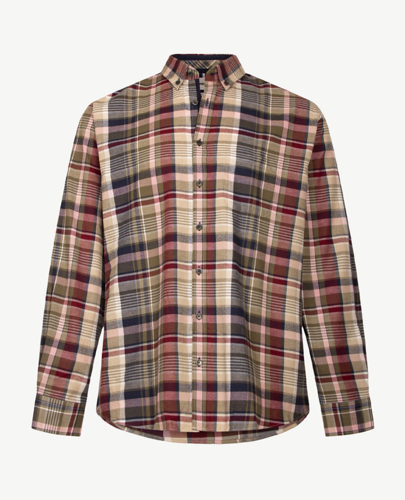 Brax - Daniel C - Flanel - Grote ruit met khaki, navy, bordeaux en rose
