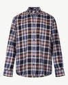 Brax - Daniel C - Flanel - Ruit navy met beige en bruin en wit