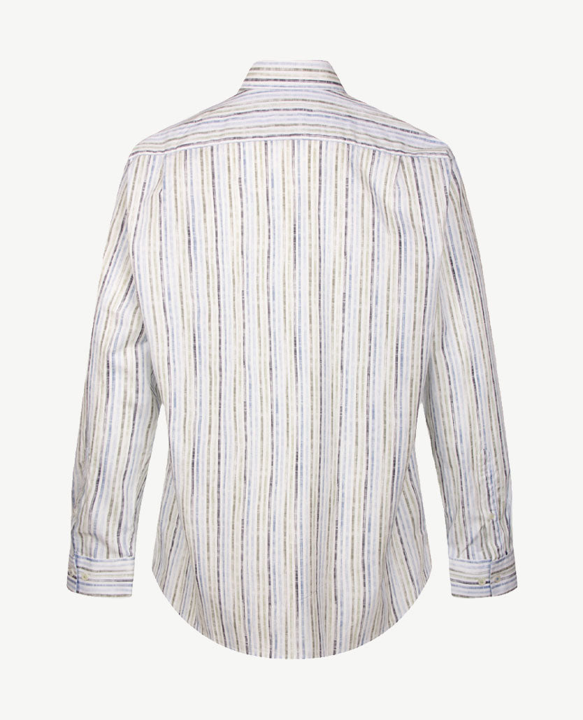 Brax - Daniel S - Overhemd - Streep Navy met kahki, blue en wit