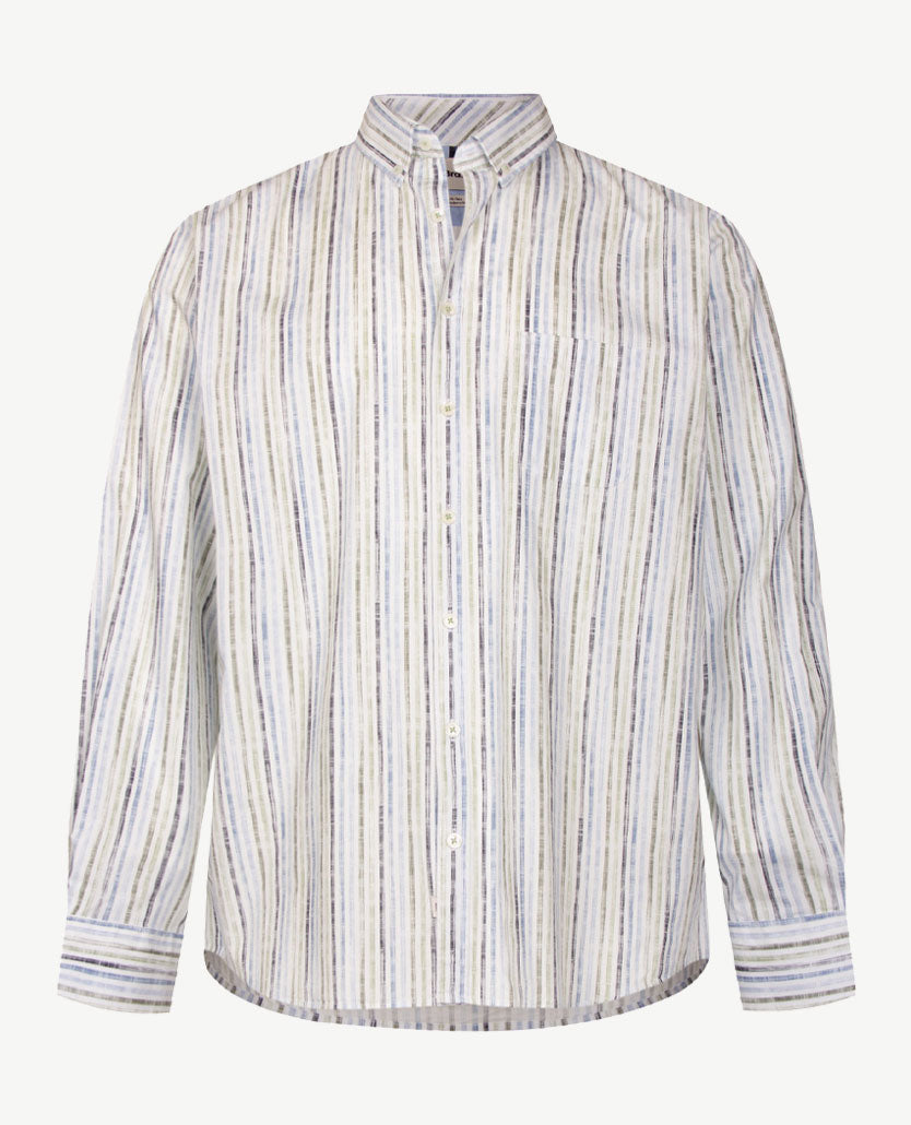 Brax - Daniel S - Overhemd - Streep Navy met kahki, blue en wit