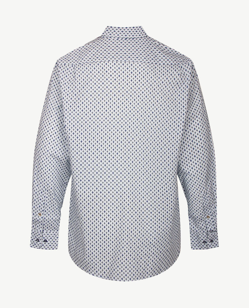 Brax - Harold P - Overhemd met werkje - Wit, navy, khaki