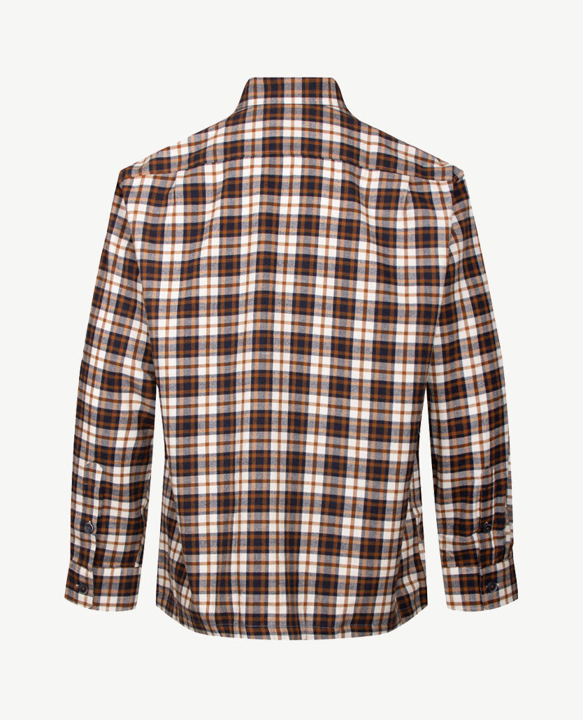 Brax - Kay C - Overhemd in ruitje - Flannel - Navy, wit en cognac