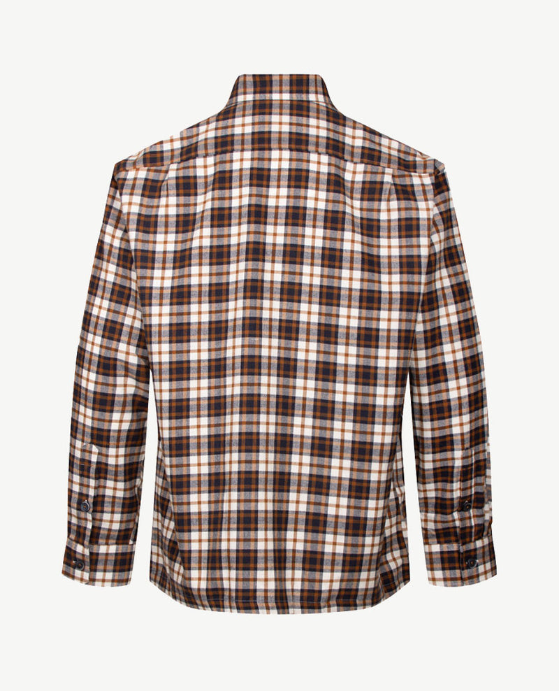 Brax - Kay C - Overhemd in ruitje - Flannel - Navy, wit en cognac