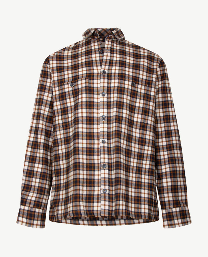 Brax - Kay C - Overhemd in ruitje - Flannel - Navy, wit en cognac