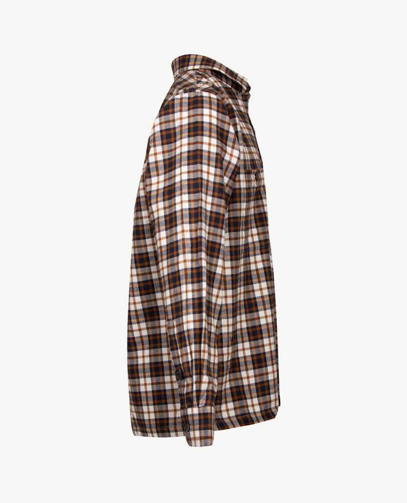 Brax - Kay C - Overhemd in ruitje - Flannel - Navy, wit en cognac