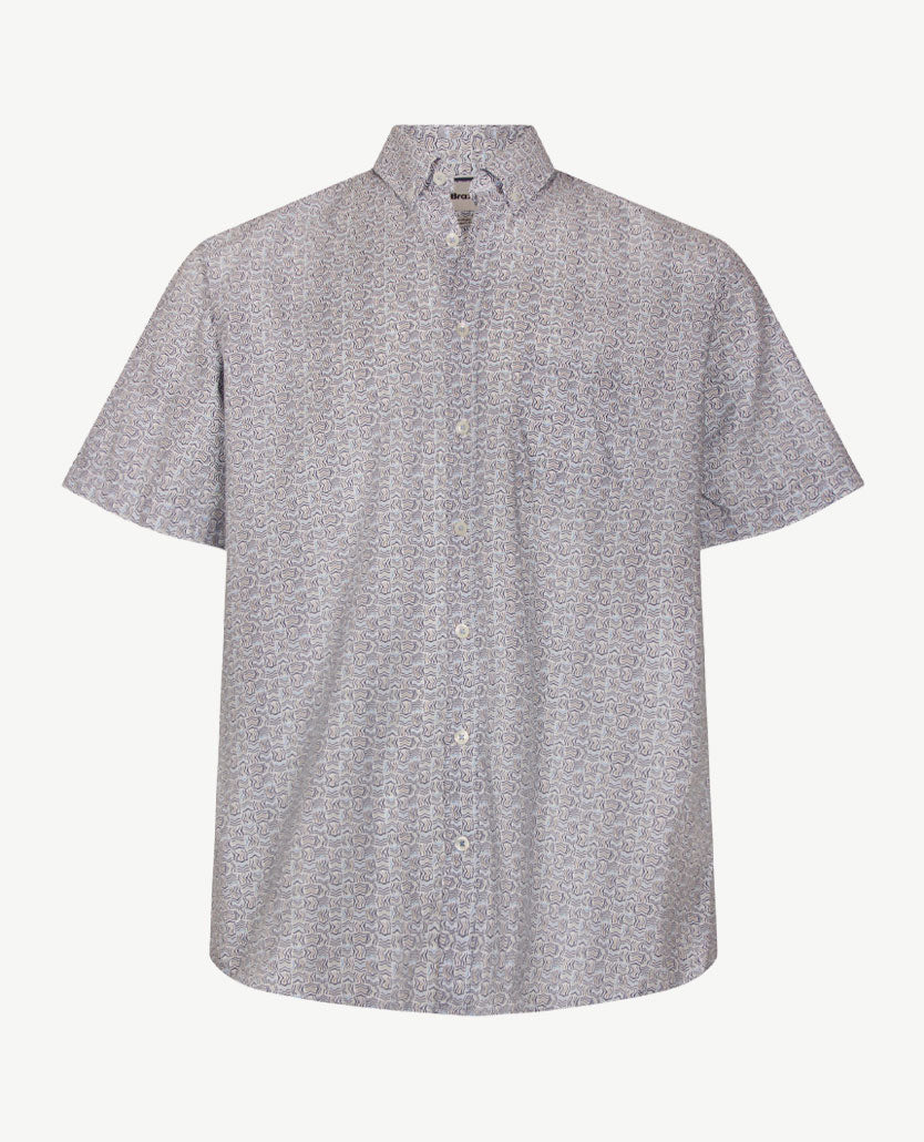 Brax - Dan P - Overhemd - Dessin golfjes blauw, wit en bleu en khaki