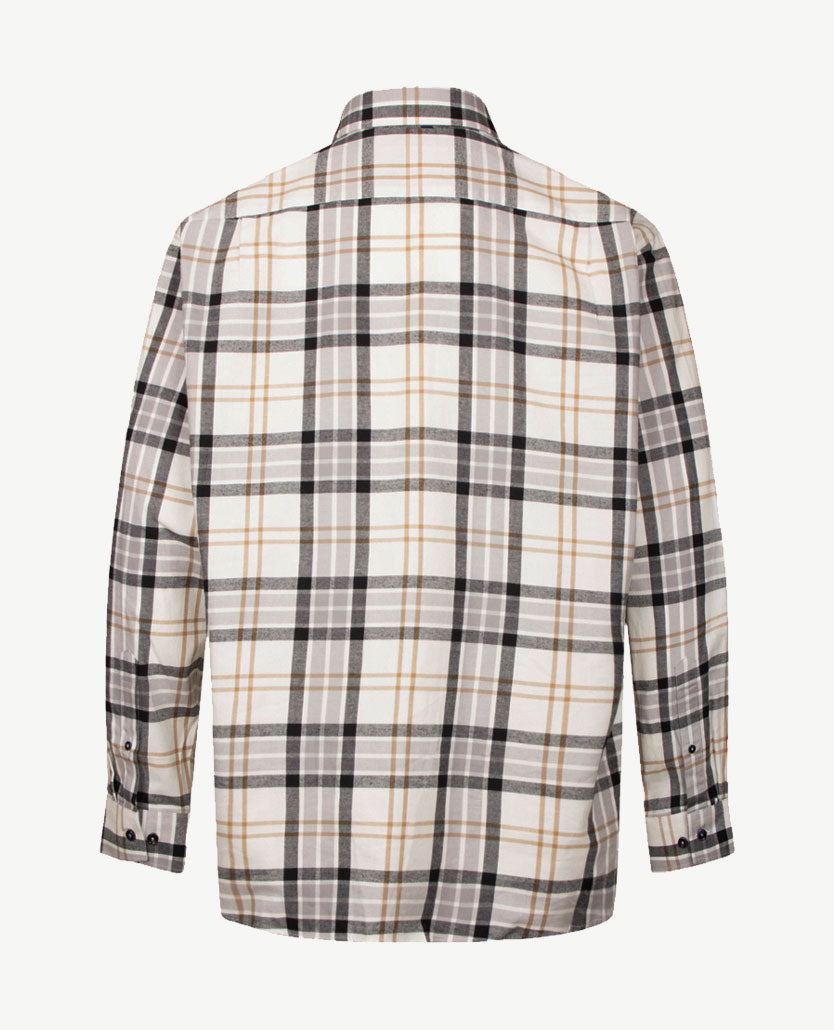 Brax - Overhemd heren - Daniel C - Flanel - Grote ruit - Antraciet met beige en off-white