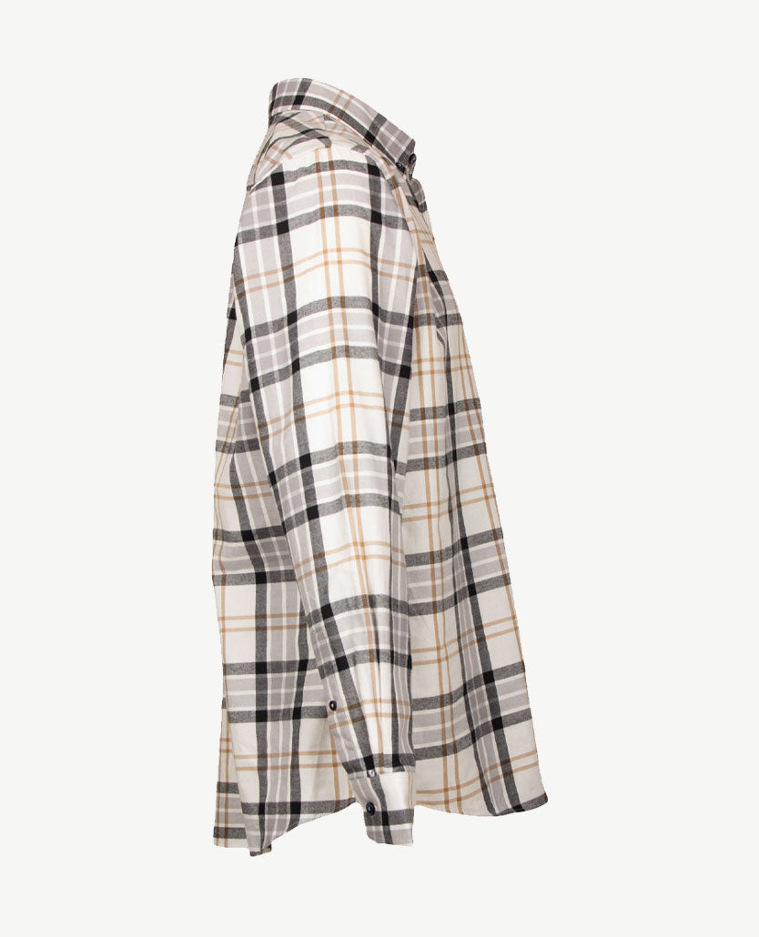 Brax - Overhemd heren - Daniel C - Flanel - Grote ruit - Antraciet met beige en off-white