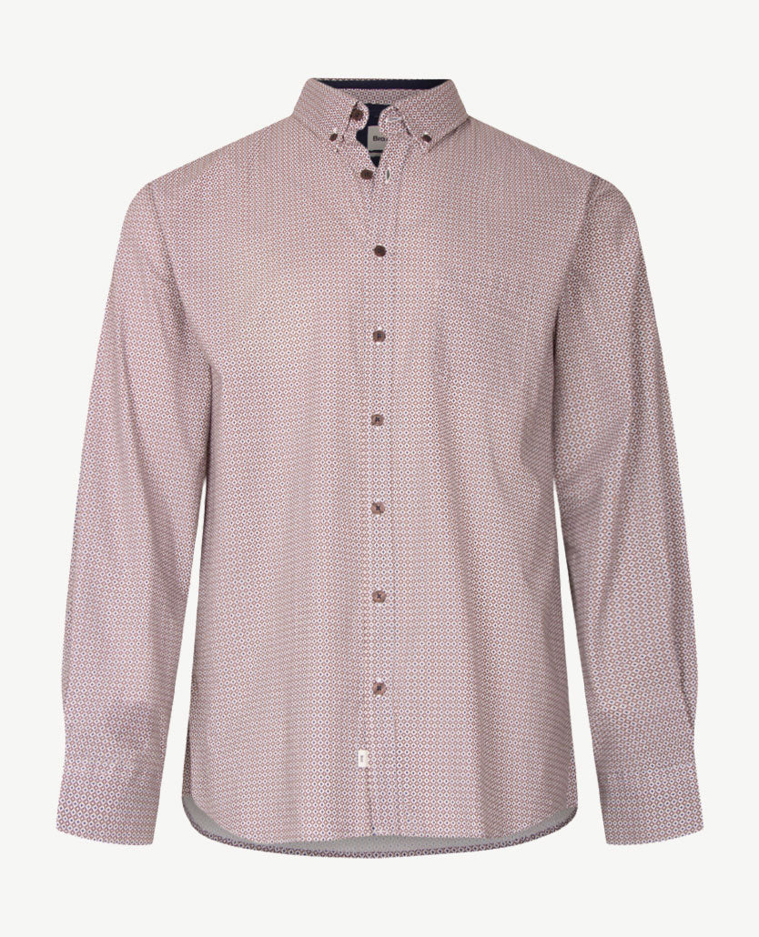 Brax - Herenoverhemd - Daniel P - Werkje met navy, choco en off-white