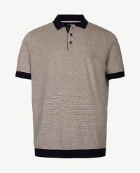 Brax - Polo Pascal - Gebreid - Navy met beige en off-white