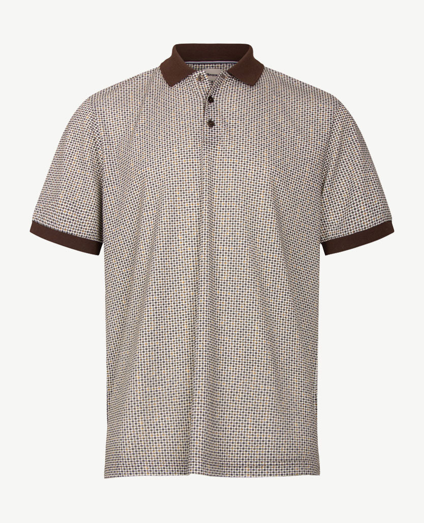 Brax - Polo Perry P - Jersey - Dessin choco met off-white en beige
